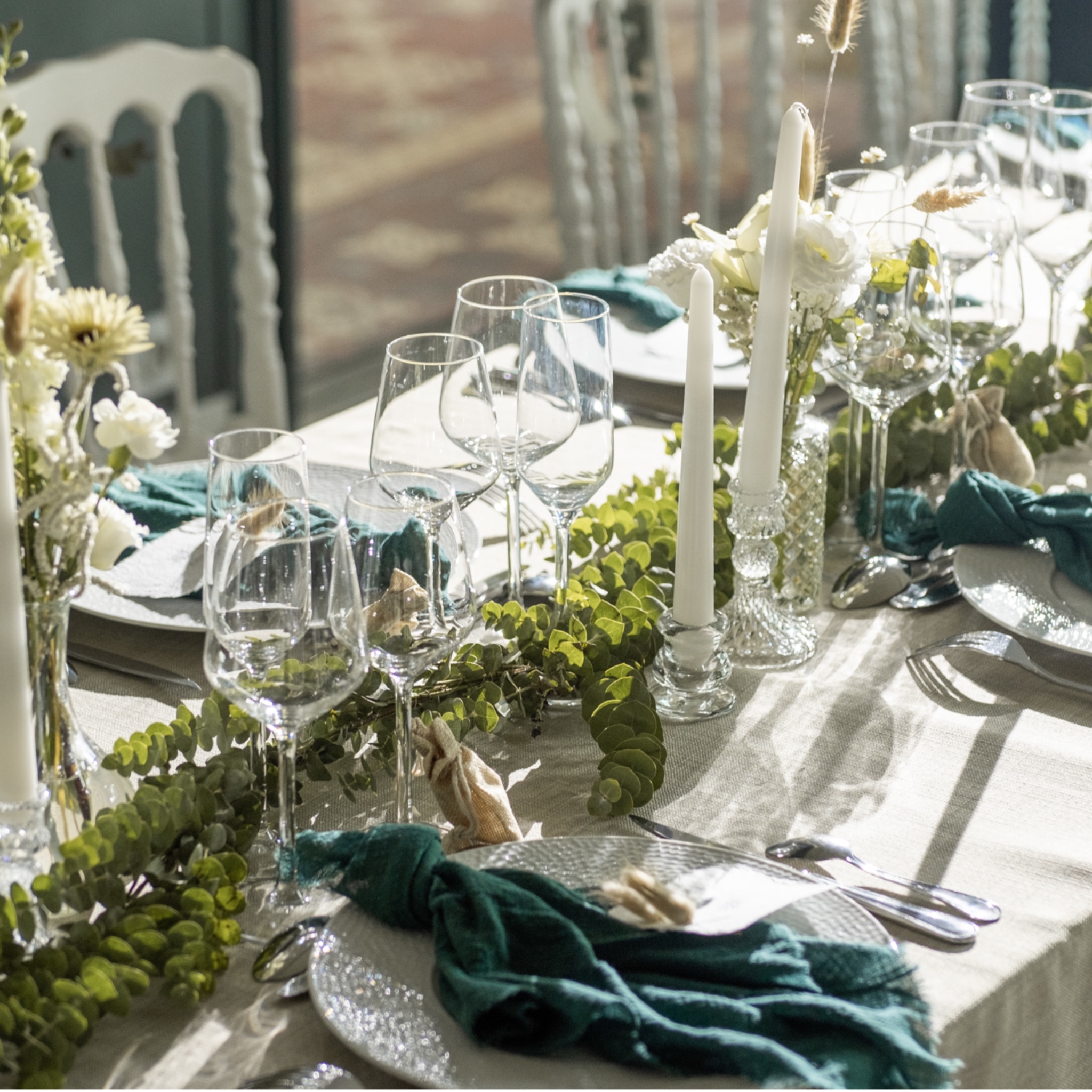 Table mariage avec bougeoir en verre