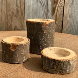 Trio de photophores en rondin de bois