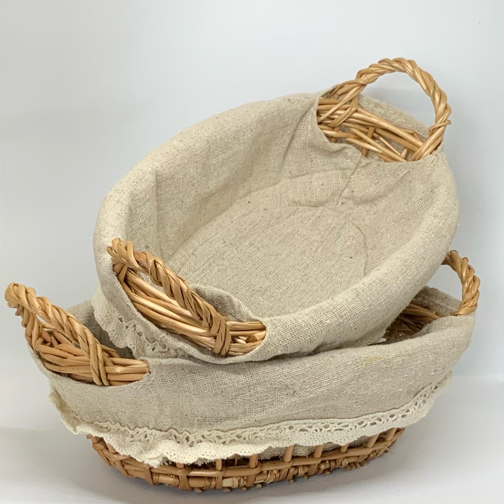 Panier en osier et lin