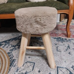 tabouret bois fourrure