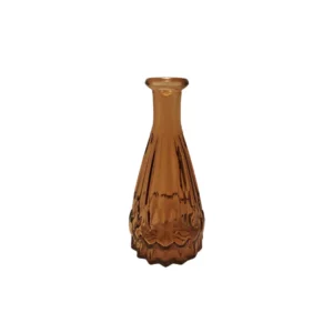 Soliflore en verre ambré avec motif en relief, disponible à la location pour la décoration d’événements.