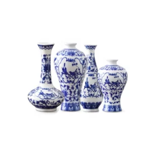 lot de vases porcelaine bleu blanc centre de table mariage location Normandie