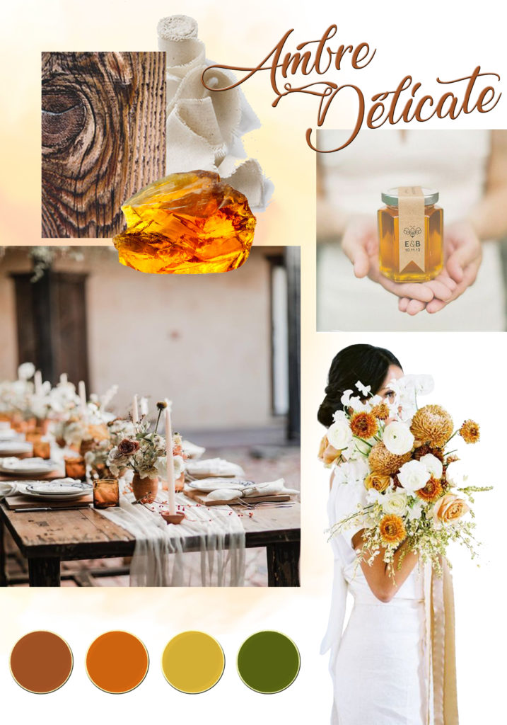 planche d'inspiration moodboard décoration mariage ambre