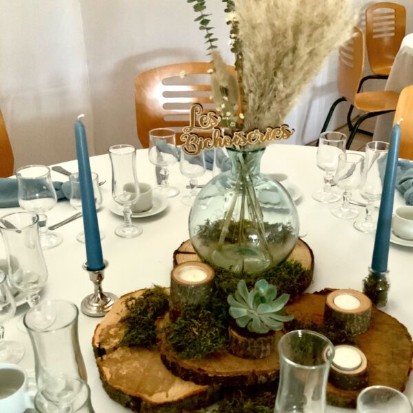 Deco centre de table avec vase style dame jeanne