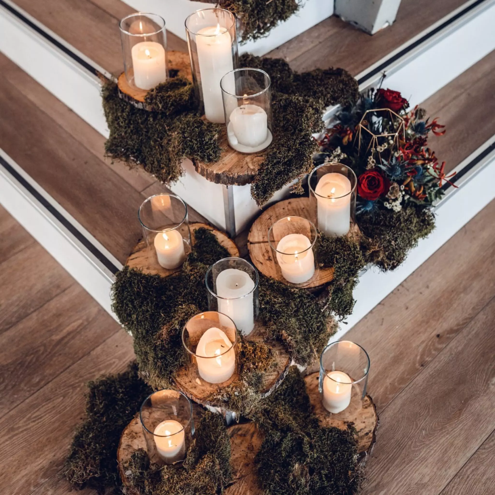 photos de mariage escalier bougies