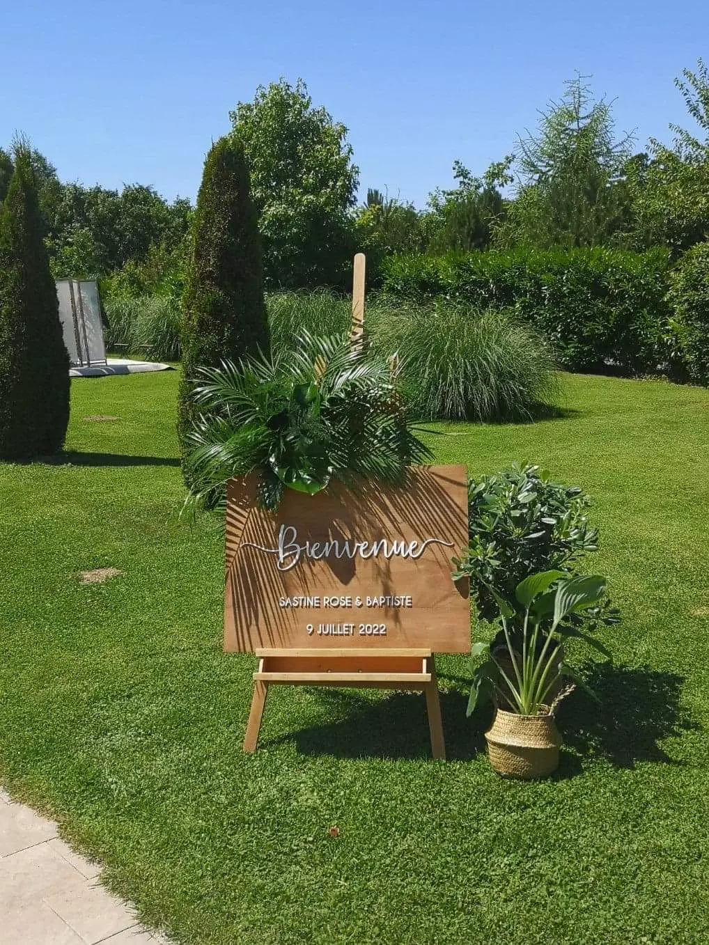 photos de mariage tropical panneau bienvenue