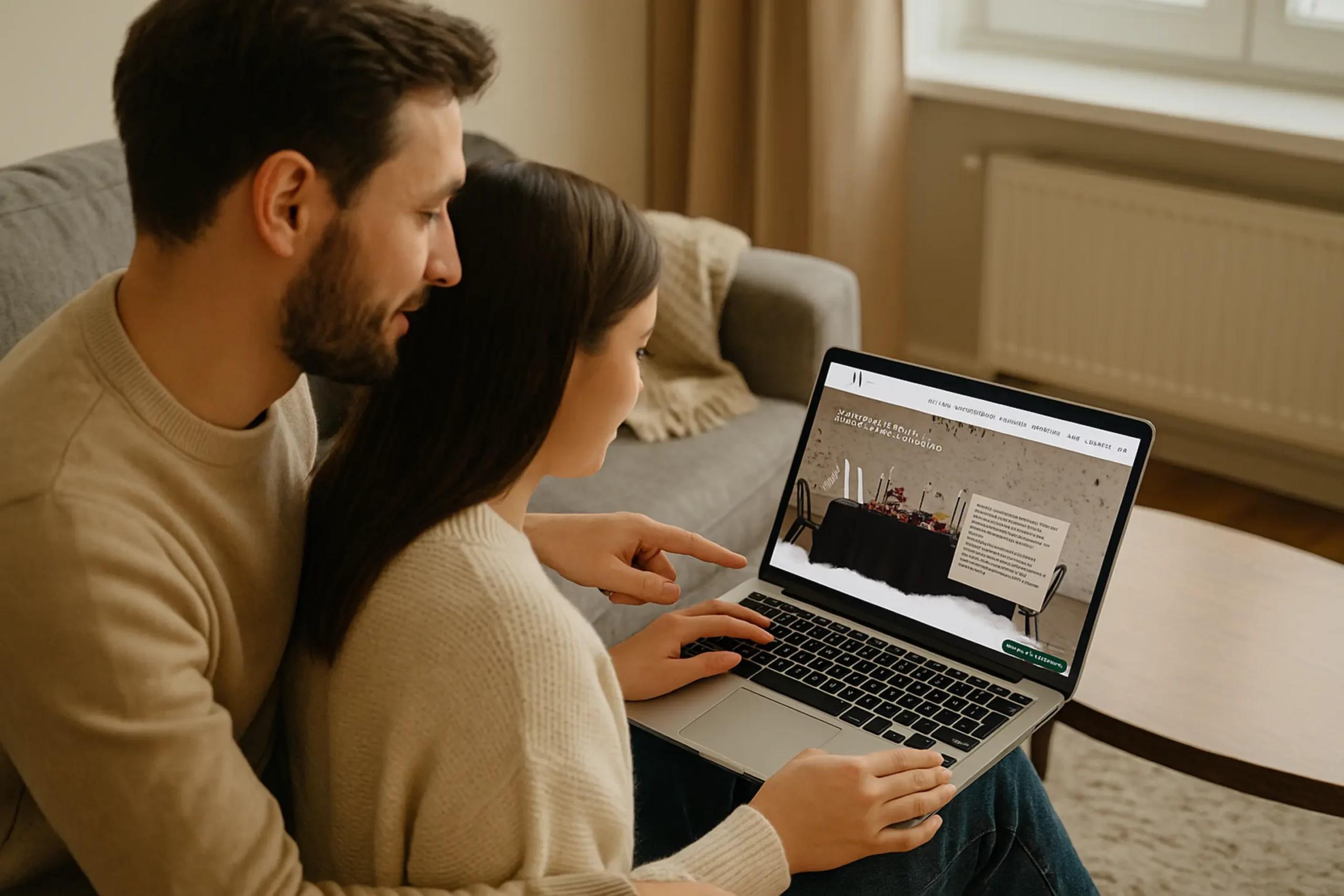 Un couple explore le site d’un prestataire pour choisir son wedding designer et trouver l’univers qui leur correspond.