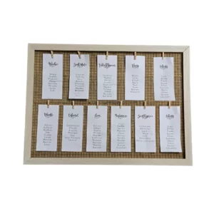 Support plan de table bois patiné et jute 55 x 74 cm mariage Normandie