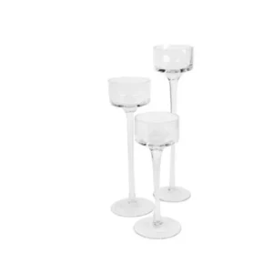 Trio bougeoirs en verre sur pied 20 23 26 cm location mariage Normandie