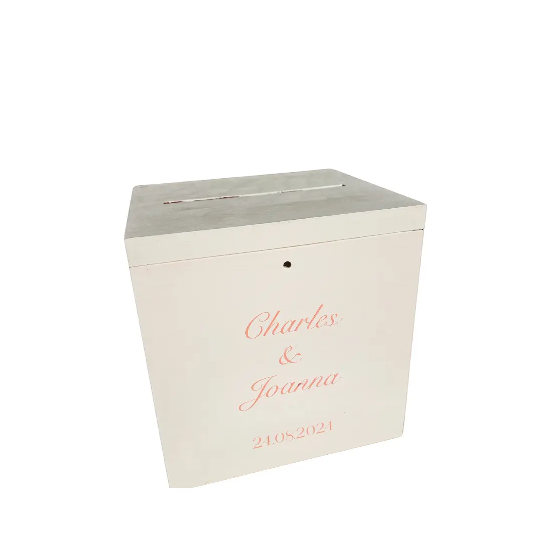 Urne mariage bois blanc Pascaline 29 x 25 x 30 cm personnalisable location Normandie