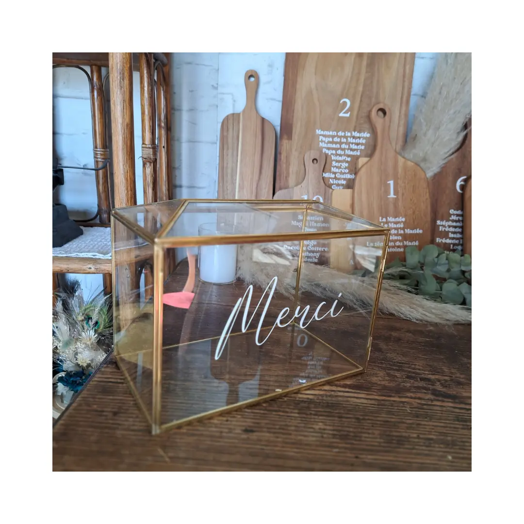 Urne mariage Morgane en verre et laiton 26 x 15 x 20 cm location Normandie