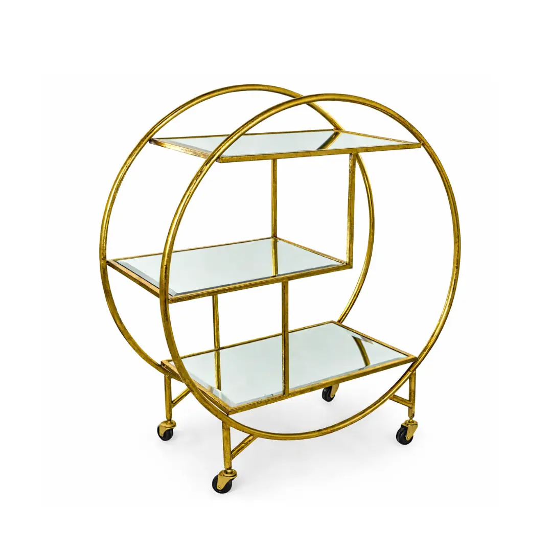 Desserte dorée ronde sur roulettes mariage location Normandie