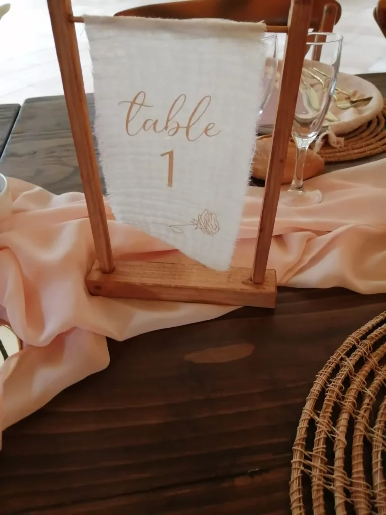 Marque-table personnalisé avec motif rose dessiné, papeterie mariage par Marie Desaunay wedding designer Normandie